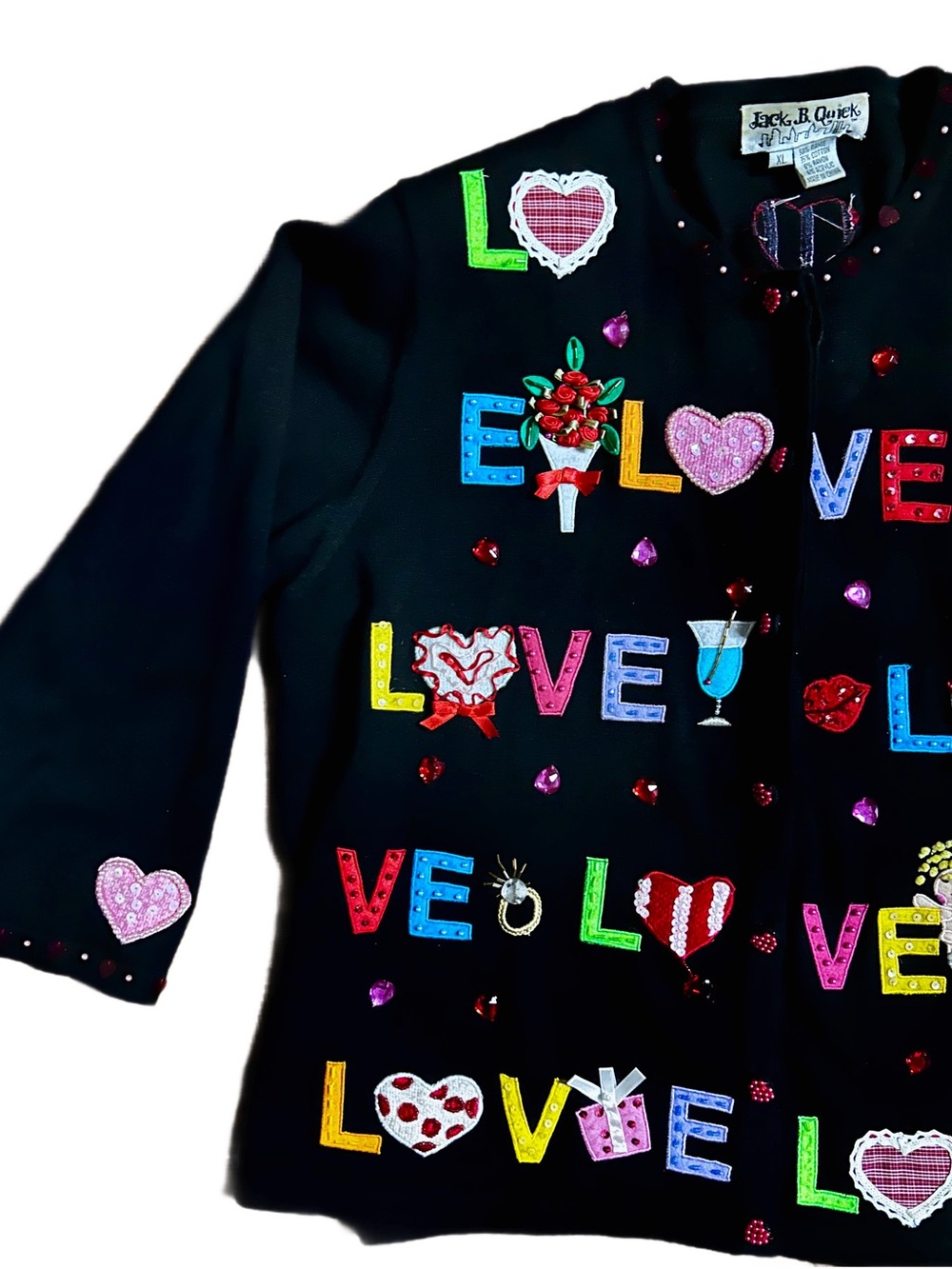 Jack B. Quick ~ X-Large ~ Multi-Colors ~ Valentine ~ Beaded ~ Cardigan Sweater - Picture 9 of 16